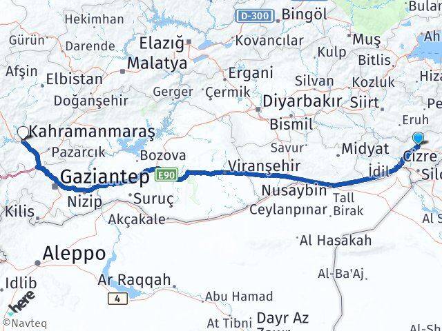 Şırnak Dulkadiroğlu Arası Kaç Km - Yol Tarifi