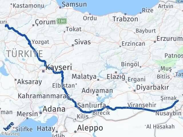 Şırnak Eldivan Çankırı Arası Kaç Km - Yol Haritası