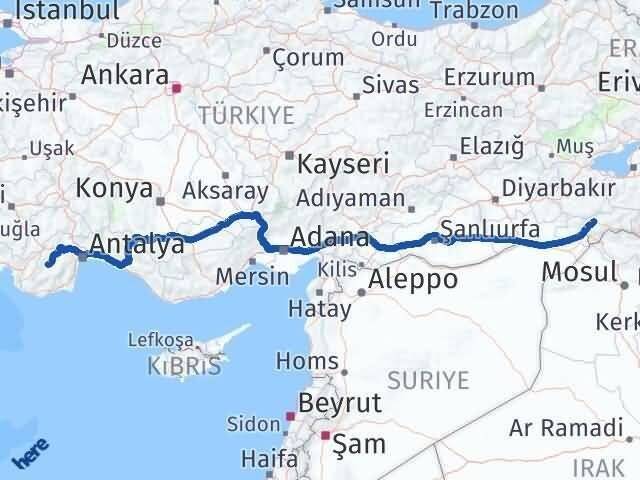 Şırnak Elmalı Antalya Arası Kaç Km - Yol Haritası