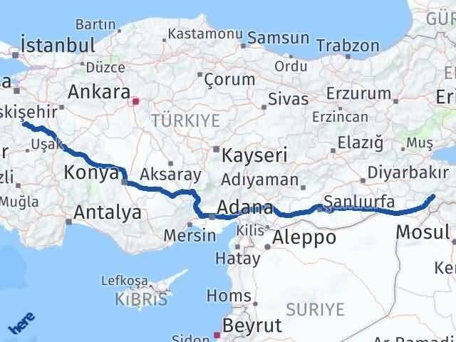 Şırnak Emet Kütahya Arası Kaç Km - Yol Haritası