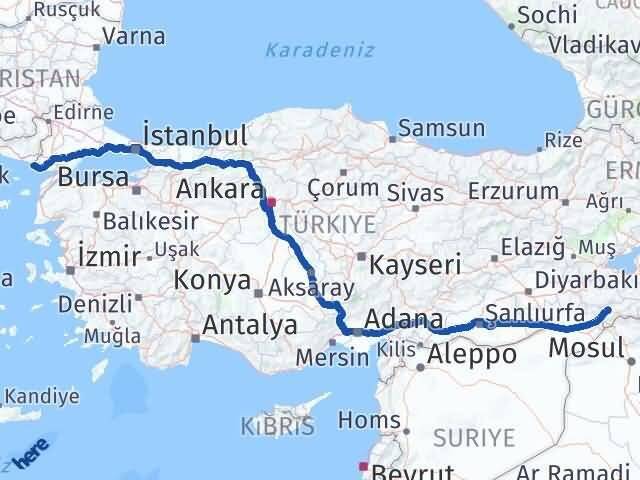 Şırnak Enez Edirne Arası Kaç Km - Yol Haritası