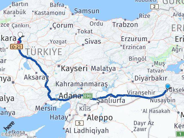 Şırnak Esenboğa Havalimanı Arası Kaç Km - Yol Haritası