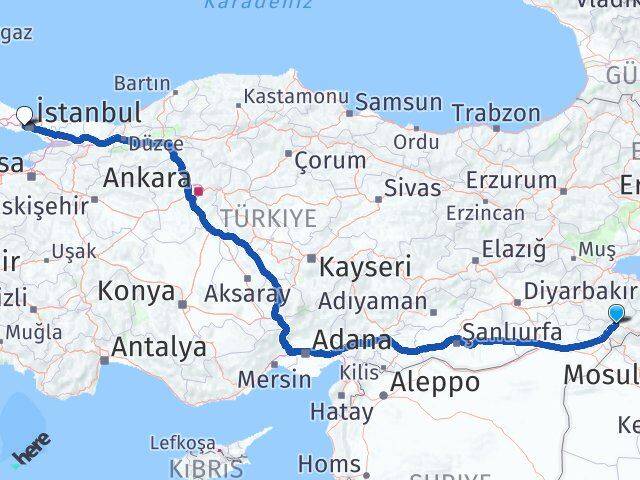 Şırnak Esenler İstanbul Arası Kaç Km - Yol Haritası