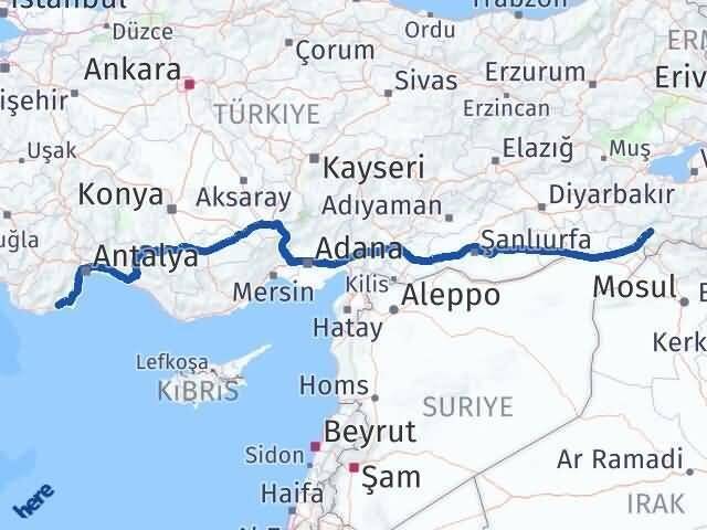 Şırnak Finike Antalya Arası Kaç Km - Yol Haritası