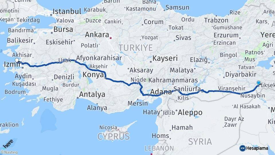 Şırnak Foça İzmir Arası Kaç Km - Yol Haritası