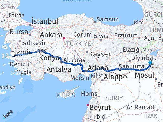 Şırnak Gaziemir İzmir Arası Kaç Km - Yol Haritası