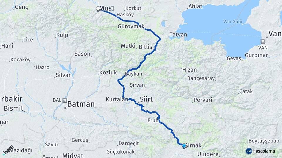 Şırnak Geçitboyu Arası Kaç Km - Yol Haritası
