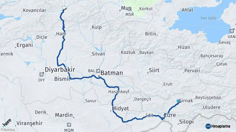 Şırnak Genç Bingöl Arası Kaç Km - Yol Haritası