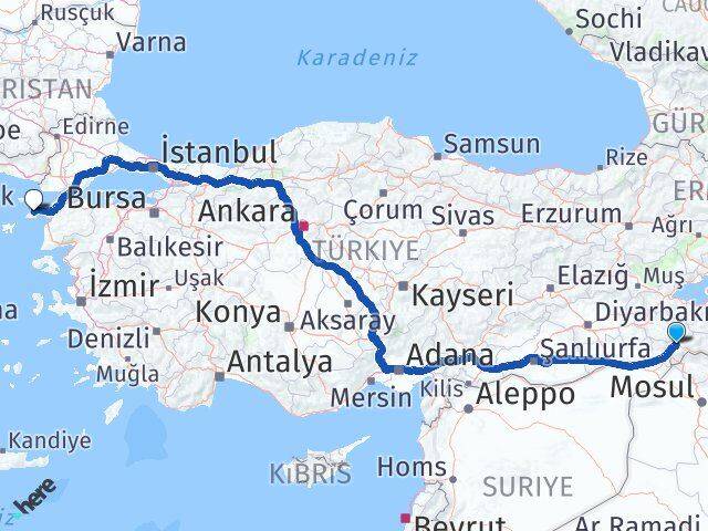 Şırnak Gökçeada Çanakkale Arası Kaç Km - Yol Haritası