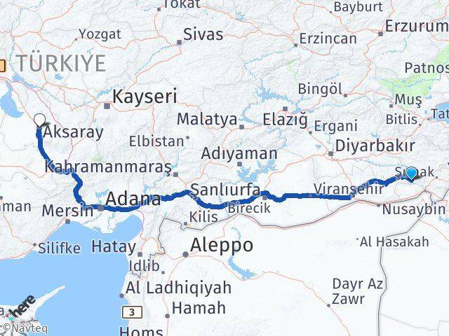 Şırnak Güçlükonak Aksaray Arası Kaç Km - Yol Haritası