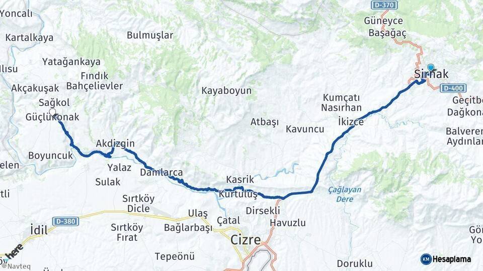 Şırnak Güçlükonak Arası Kaç Km - Yol Haritası