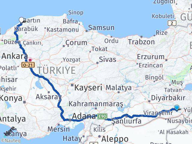 Şırnak Güçlükonak Bartın Arası Kaç Km - Yol Haritası