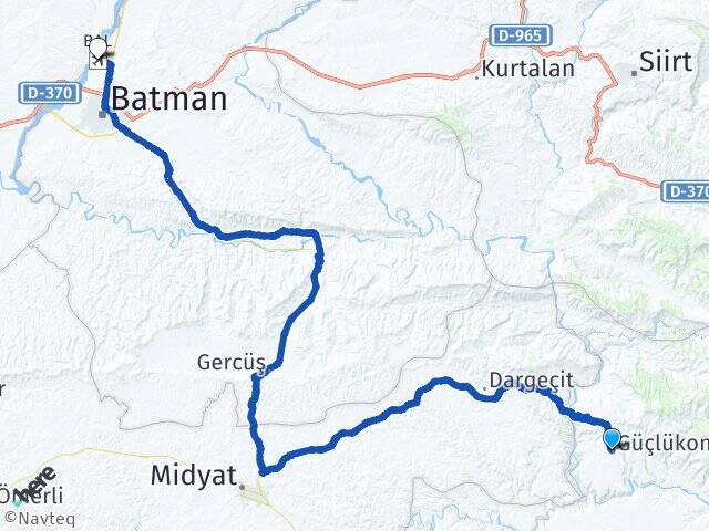 Şırnak Güçlükonak Batman Havalimanı Arası Kaç Km - Yol Haritası