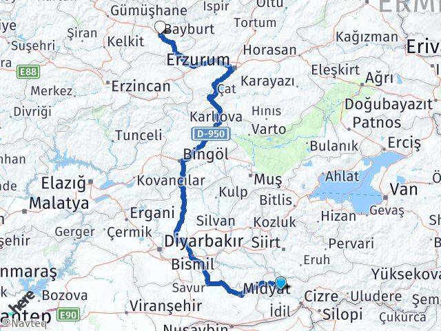 Şırnak Güçlükonak Bayburt Arası Kaç Km - Yol Haritası