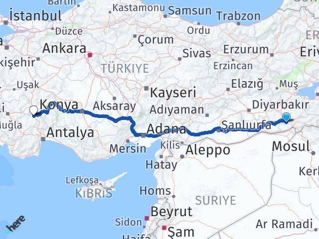 Şırnak Güçlükonak Burdur Arası Kaç Km - Yol Haritası