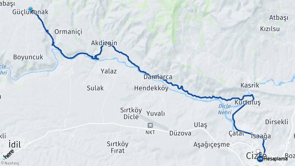 Şırnak Güçlükonak Cizre Arası Kaç Km - Yol Haritası