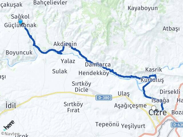 Şırnak Güçlükonak Cudi Cizre Arası Kaç Km - Yol Haritası