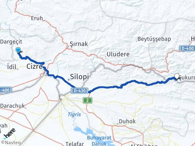 Şırnak Güçlükonak Çukurca Hakkari Arası Kaç Km - Yol Haritası