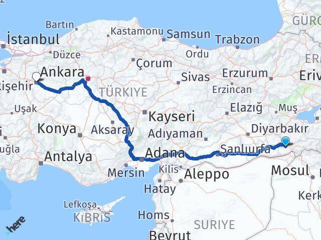 Şırnak Güçlükonak Eskişehir Arası Kaç Km - Yol Haritası