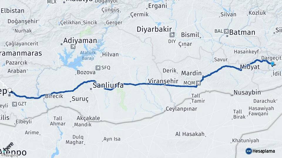 Şırnak Güçlükonak Gaziantep Arası Kaç Km - Yol Haritası