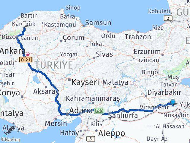 Şırnak Güçlükonak Karabük Arası Kaç Km - Yol Haritası