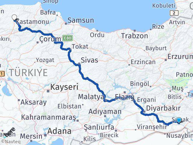 Şırnak Güçlükonak Kastamonu Arası Kaç Km - Yol Haritası