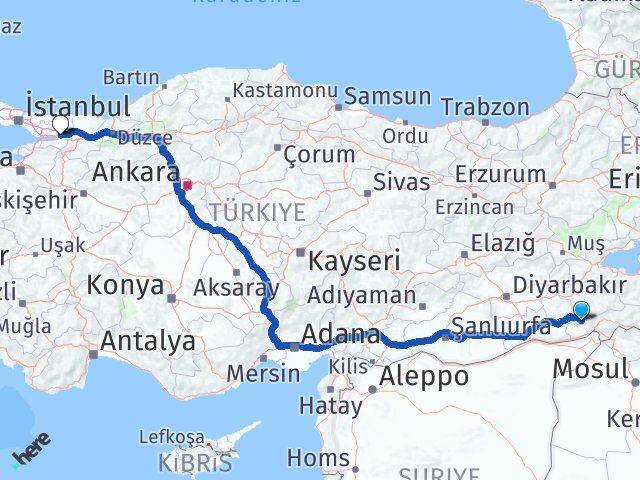 Şırnak Güçlükonak Kocaeli Arası Kaç Km - Yol Haritası