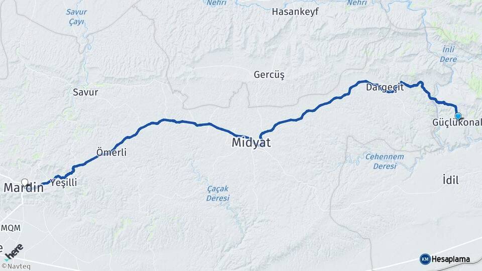 Şırnak Güçlükonak Mardin Arası Kaç Km - Yol Haritası