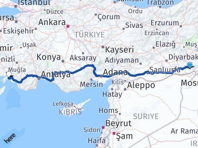 Şırnak Güçlükonak Muğla Arası Kaç Km - Yol Haritası