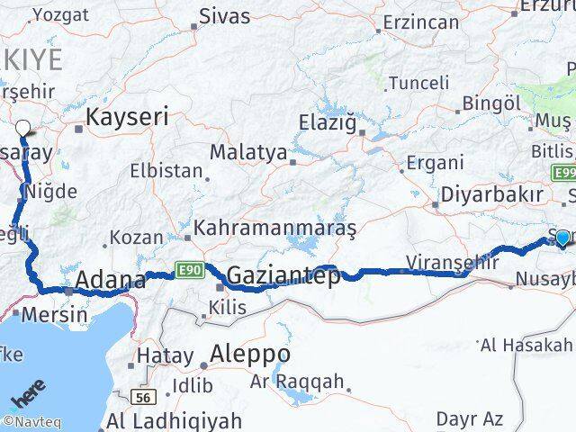 Şırnak Güçlükonak Nevşehir Arası Kaç Km - Yol Haritası