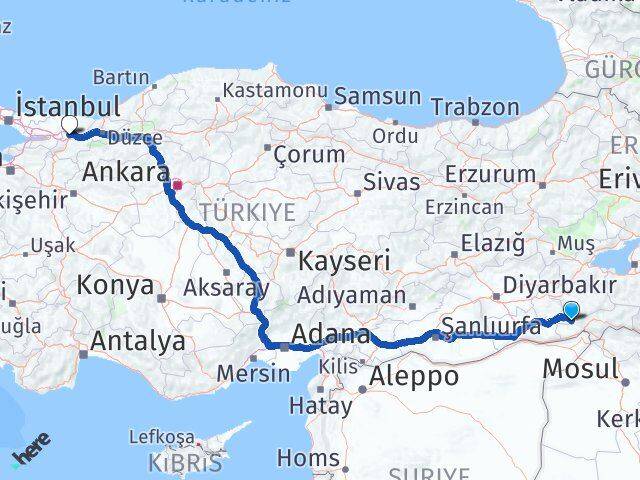 Şırnak Güçlükonak Sakarya Arası Kaç Km - Yol Haritası