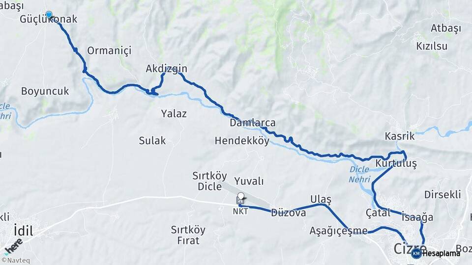 Şırnak Güçlükonak Şırnak Şerafettin Elçi Havalimanı Arası Kaç Km - Yol Haritası