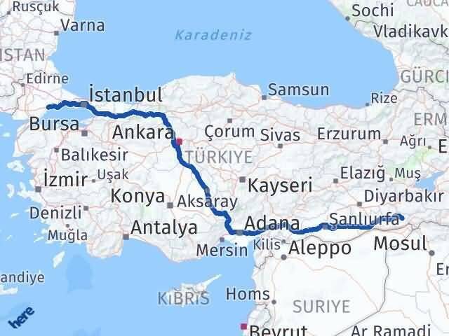 Şırnak Güçlükonak Tekirdağ Arası Kaç Km - Yol Haritası