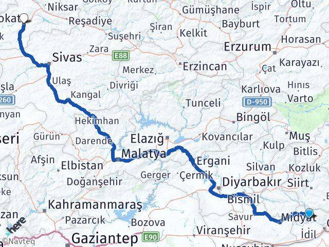 Şırnak Güçlükonak Tokat Arası Kaç Km - Yol Haritası