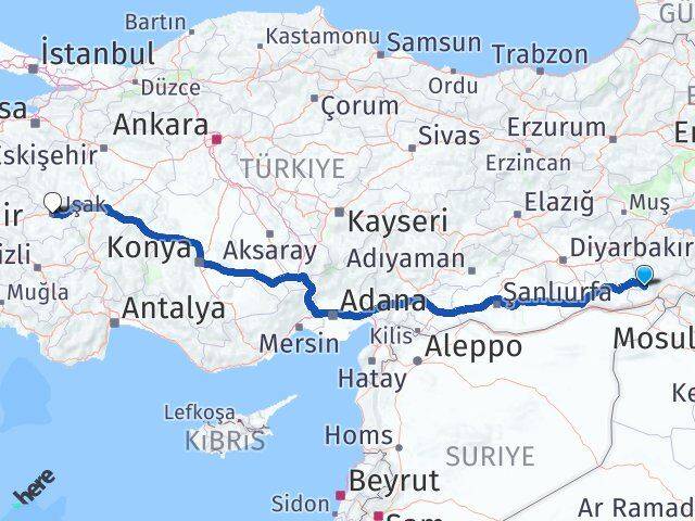 Şırnak Güçlükonak Uşak Arası Kaç Km - Yol Haritası