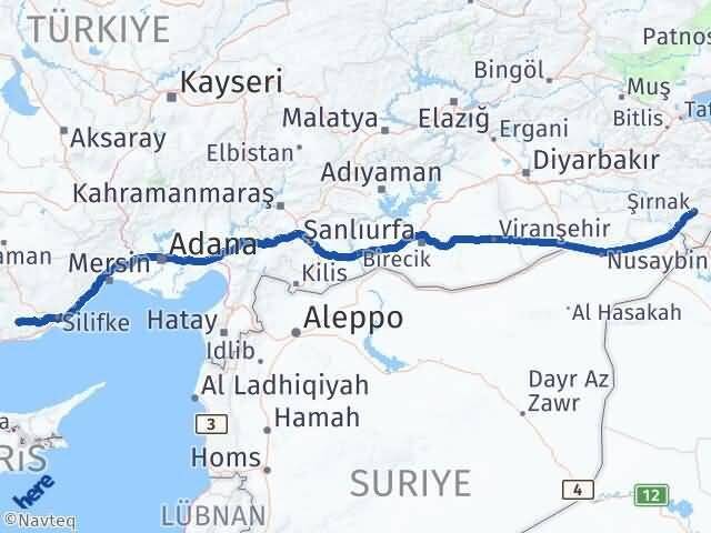 Şırnak Gülnar Mersin Arası Kaç Km - Yol Haritası