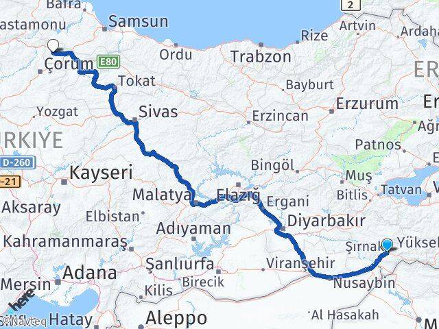 Şırnak Gümüşhacıköy Amasya Arası Kaç Km - Yol Haritası