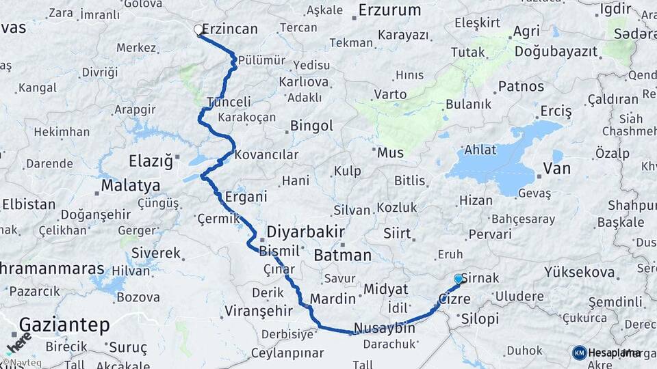 Şırnak Güneyçam Arası Kaç Km - Yol Haritası
