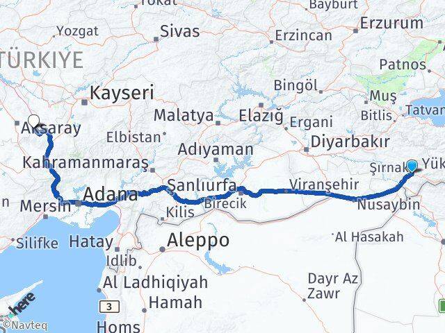 Şırnak Güzelyurt Aksaray Arası Kaç Km - Yol Haritası