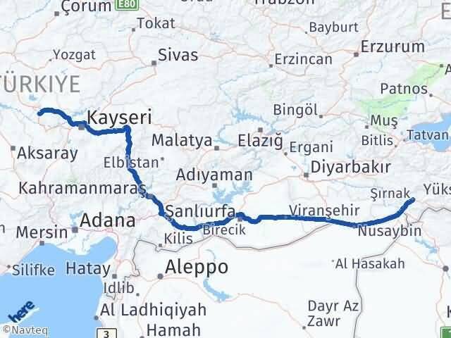Şırnak Hacıbektaş Nevşehir Arası Kaç Km - Yol Haritası
