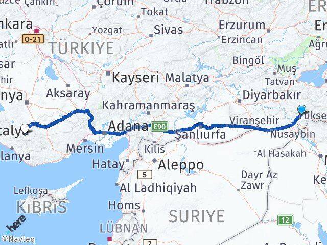 Şırnak Hadim Konya Arası Kaç Km - Yol Haritası