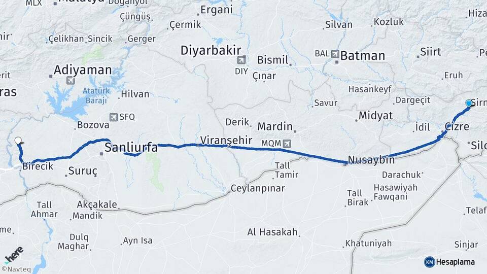 Şırnak Halfeti Şanlıurfa Arası Kaç Km - Yol Haritası