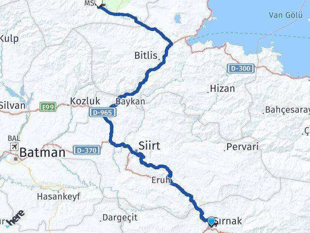 Şırnak Hasköy Muş Arası Kaç Km - Yol Haritası