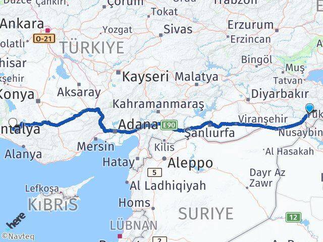 Şırnak İbradı Antalya Arası Kaç Km - Yol Haritası