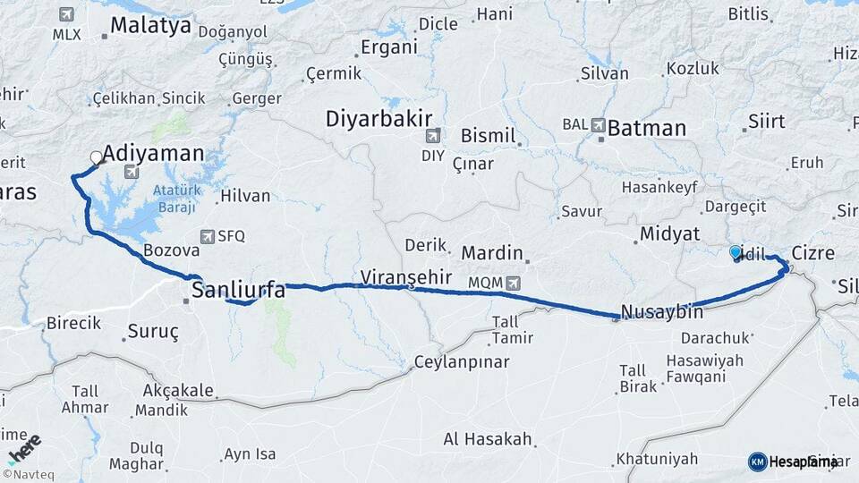 Şırnak İdil Adıyaman Arası Kaç Km - Yol Haritası