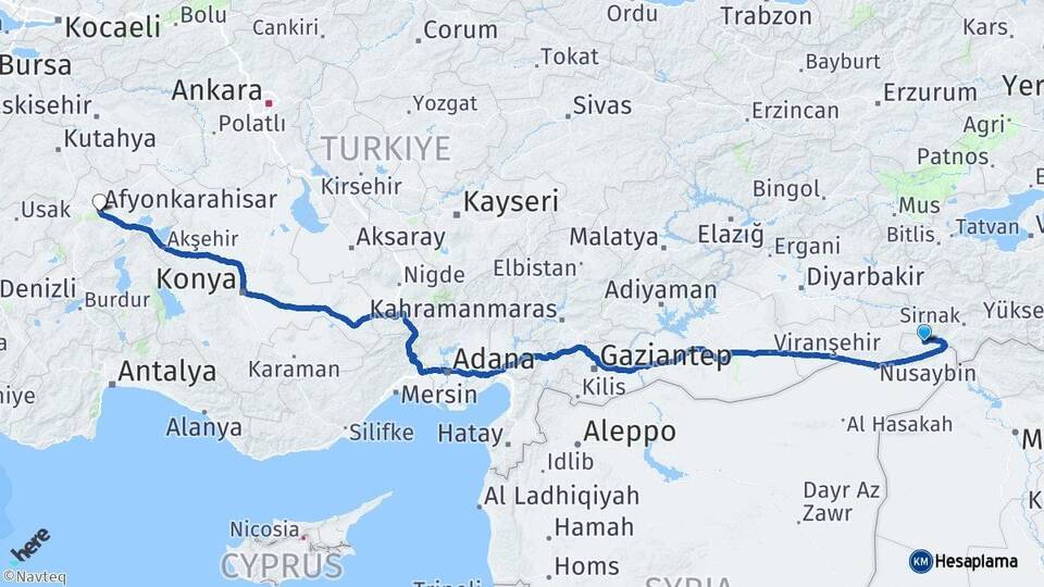 Şırnak İdil Afyonkarahisar Arası Kaç Km - Yol Haritası