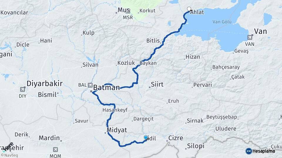 Şırnak İdil Ahlat Bitlis Arası Kaç Km - Yol Haritası