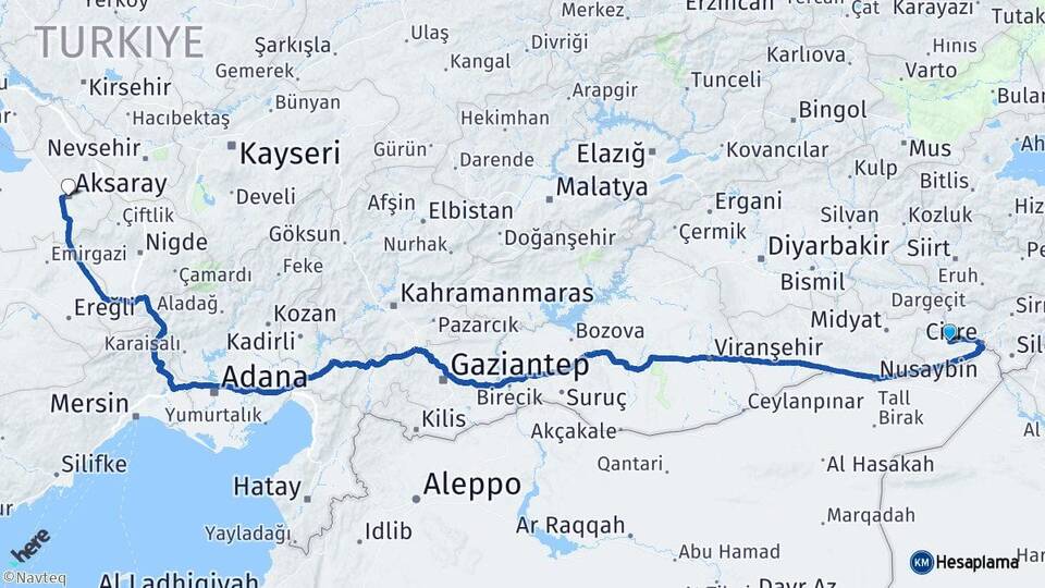 Şırnak İdil Aksaray Arası Kaç Km - Yol Haritası