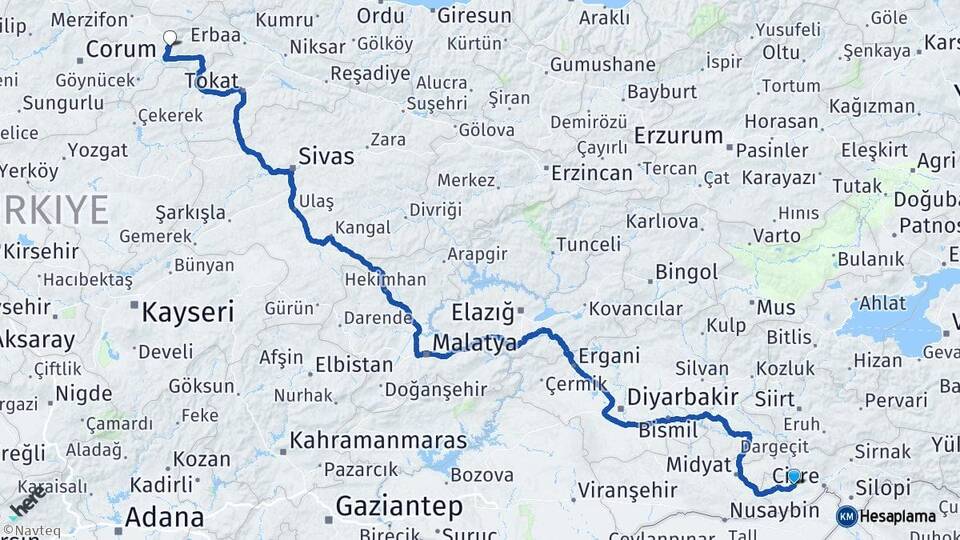 Şırnak İdil Amasya Arası Kaç Km - Yol Haritası