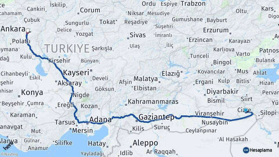 Şırnak İdil Ankara Arası Kaç Km - Yol Haritası